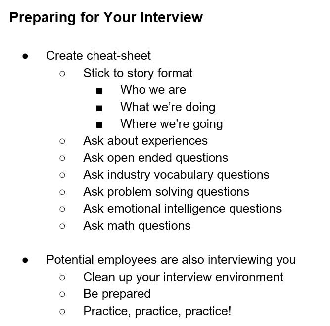 Preparing for your job interview cheat sheet